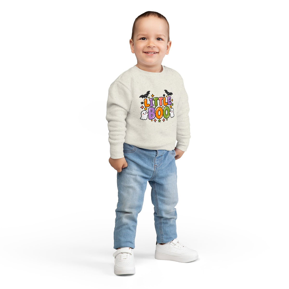 Toddler Sweatshirt - 'Little Boo' Cute Halloween Ghost & Bat Pullover