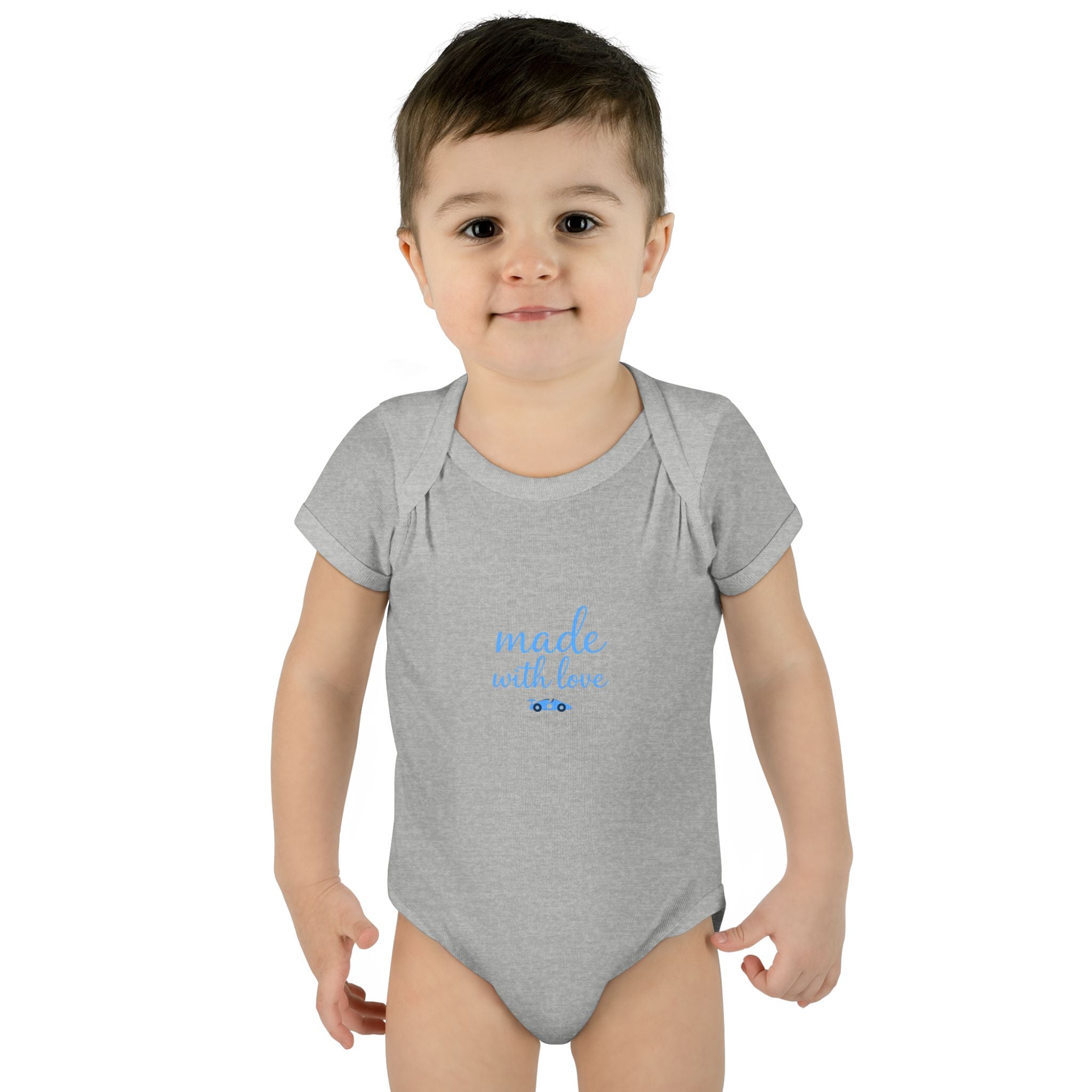 Made With Love Baby Bodysuit – Minimal Blue Design 🩵