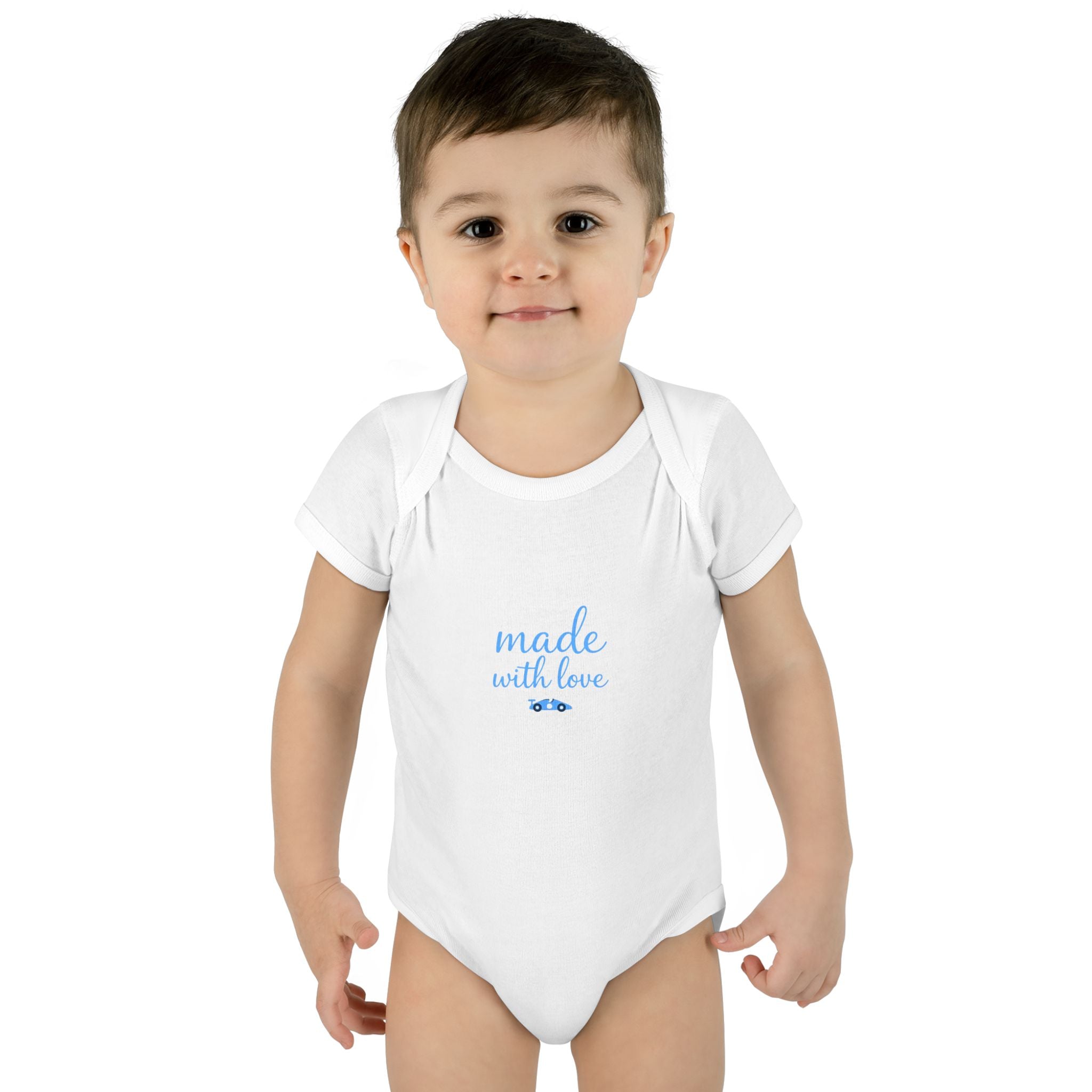 Made With Love Baby Bodysuit – Minimal Blue Design 🩵
