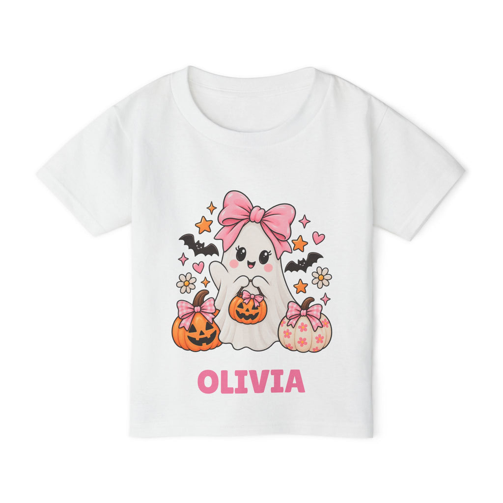 Personalized Toddler Halloween T-Shirt — Cute Ghost with Pumpkins