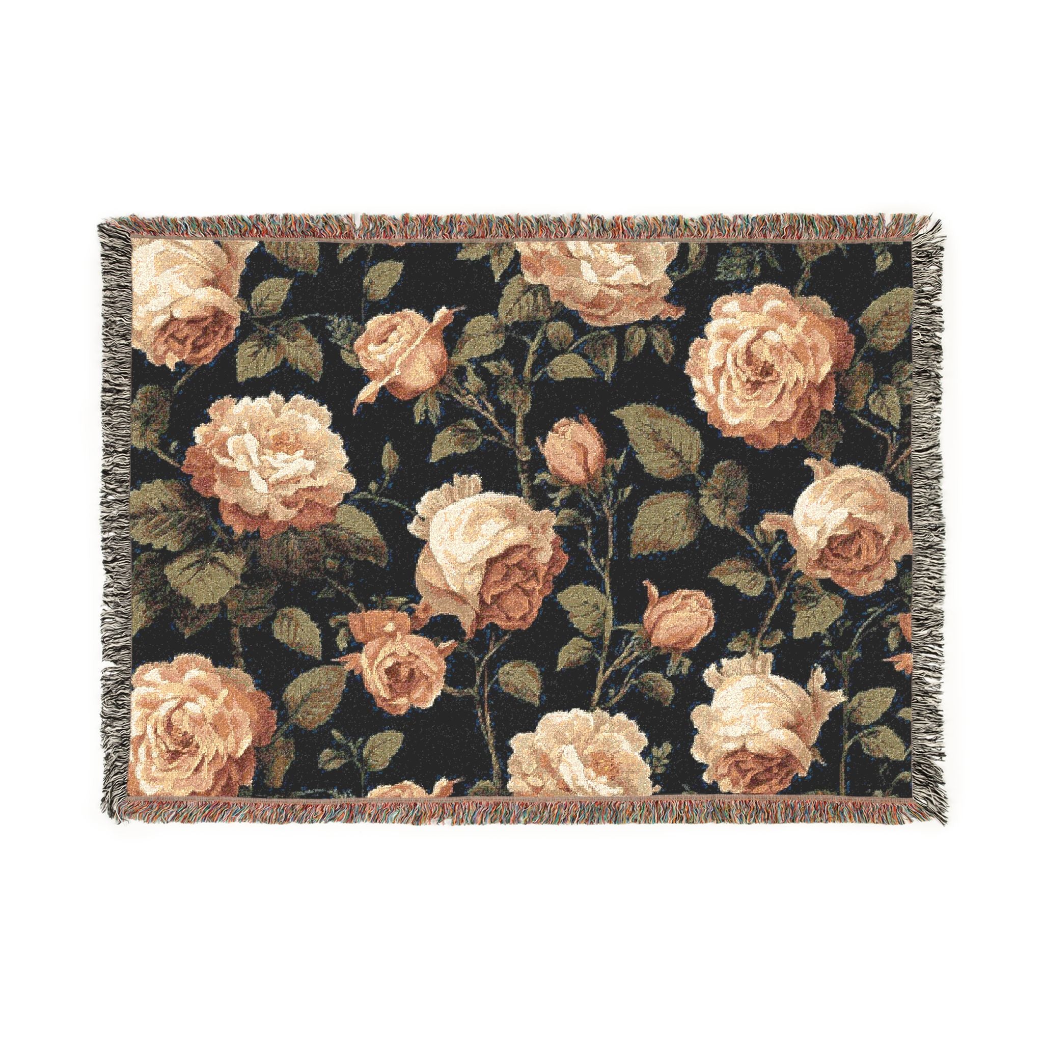Floral Woven Blanket — Vintage Rose Throw for Living Room & Bed