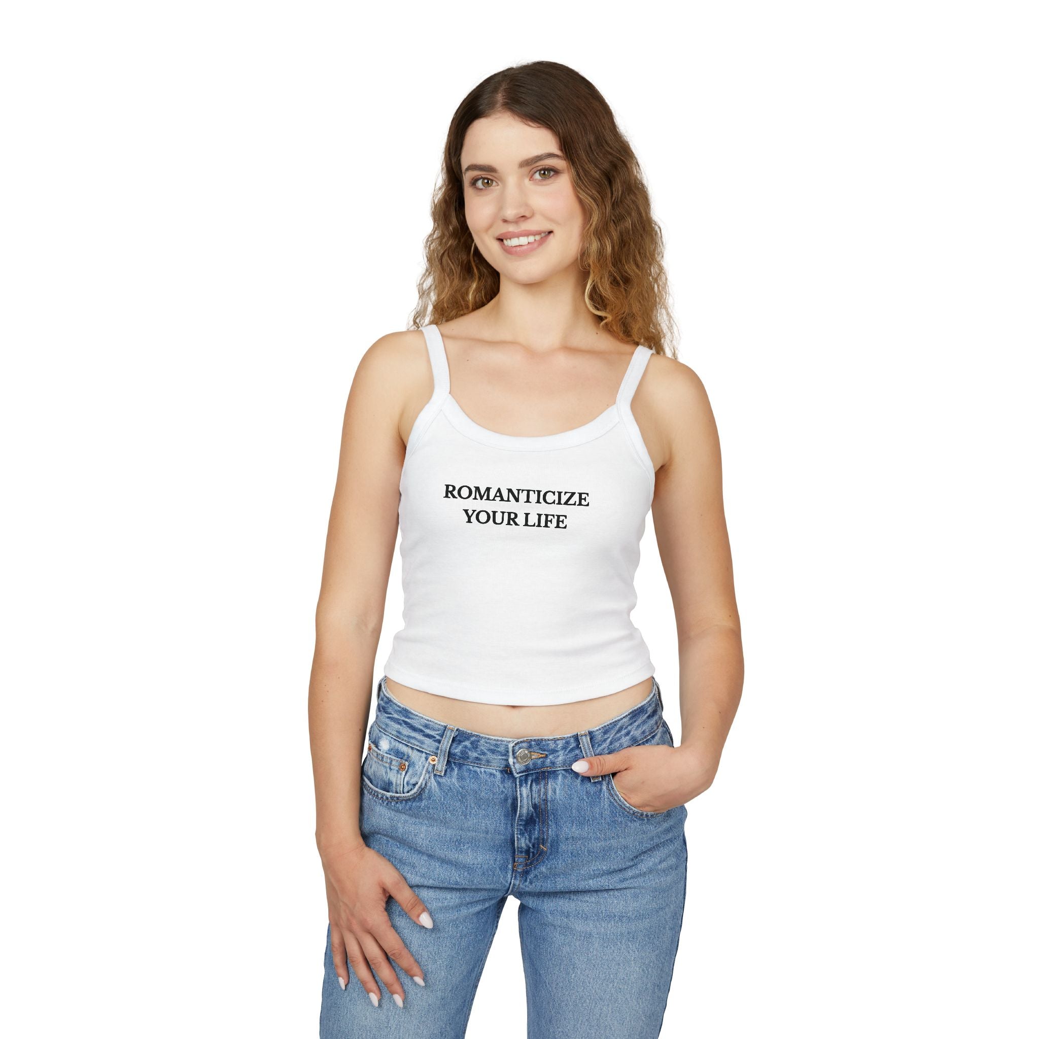 Romanticize Your Life Spaghetti Tank Women's Inspirational Crop Top